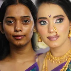 A classic Maharashtrian bridal transformation. My focus is always on enhancing natural beauty while honoring tradition, creating a look that is both authentic and stunningly modern. This is the artistry I teach my students.