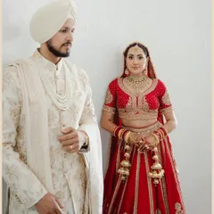 A classic portrait of Nita and Navi from their beautiful Sikh wedding in Fresno, California, showcasing the deep traditions and their profound love.