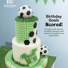 Birthday Goals: Scored! A custom kids cake for a little football champion, complete with a jersey and soccer balls.