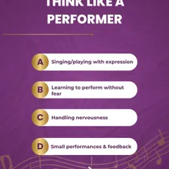 As you progress, you start to think like a performer. This means singing with expression, learning to perform without fear, and handling nervousness, all of which we practice in class.