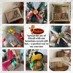 Spread the joy of any festival with our luxurious gift hampers. This collage showcases the variety of our elegant packaging, from intricate boxes to beautifully wrapped parcels, ensuring your gift looks as good as it tastes.