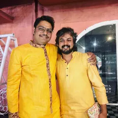 Happy faces after a house-full concert with my guru Ustad Faiyaz Khan and my musical brothers. This is what it's all about: the joy of a great performance shared with family and friends.