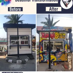 Don't just look at the 'after', look at the 'before'. I can take a basic, standard porta cabin and transform it into a vibrant, eye-catching kiosk like this one for Yummy Bites. Your brand's personality can be painted right onto the walls, making it unforgettable.