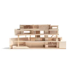 Another view of the Office A section model. This model was crucial for us to understand and refine the building's complex volumes and the relationship between its different programmatic spaces.
