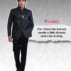 For when the baraat needs a little drama and a lot of drip. This black bandhgala set is your go-to for making an entrance.