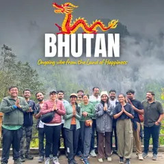 Welcome to Bhutan, the land where happiness is a way of life. This isn't just a group photo; it's a snapshot of our travel fam, exploring ancient monasteries and misty mountains together. Most of us joined solo, but we're leaving with stories and bonds that last.