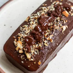 Fresh on the menu is this delicious and classic Marble Cake. It's covered in a rich chocolate ganache and topped with toasted almonds for a perfect crunch.