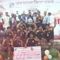 The full team celebrating our victory at the state-level Kabaddi tournament organized by Jai Bharat Krida Mandal.