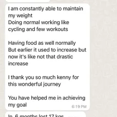 This message from a client highlights the ultimate goal of my coaching: sustainable lifestyle changes. Achieving weight loss is one thing, but learning to maintain it while living a normal life is the true victory.