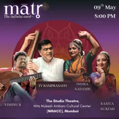 The poster for "Matr̥ - The Infinite Cord," a special duet production I choreographed and performed with my daughter-in-law, Ramya Suresh. This work explores the eternal bond of motherhood, a theme very close to my heart.