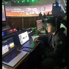 Our console operator managing the live feed and presentation graphics for the Vivo X300 series launch. This role is critical for ensuring the right content is on screen at the right time.