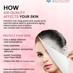 Air pollution in cities like Delhi has a direct, harmful effect on your skin, leading to clogged pores, premature aging, and inflammation. This infographic provides essential tips on how to protect your skin, including using antioxidants and deep cleansing.