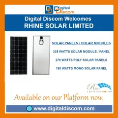 Rhine Solar Limited lists a range of solar panels and modules on our platform. Their offerings include 335W modules, 270W poly solar panels, and 190W mono solar panels.