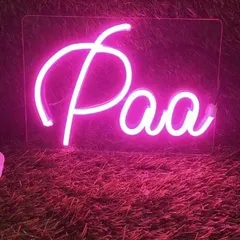 We can create custom neon signs with any name or word, like this sweet "Paa" sign. It's a wonderful, personal touch for a birthday or a heartfelt gift that lasts long after the party is over.