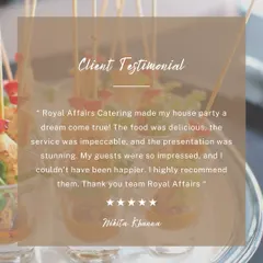 We are so glad that Nikita Khanna and her guests had a blast at her house party. She described her experience as a "dream come true," praising our delicious food, impeccable service, and stunning presentation.