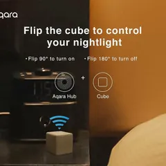 This graphic shows just how simple the Aqara Cube can be. For example, I can program it so that flipping the cube 90 degrees turns on your nightlight, and flipping it 180 degrees turns it off.