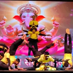 Another incredible formation from the same stage performance. Notice the combination of headstands, backbends, and partner lifts, all executed with precision.