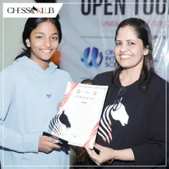 A proud moment as one of our students receives her certificate and award. We partner with organizations like KSCA and BUDCA to give our players exposure to high level, competitive chess events in Bengaluru.