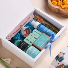 The Blue Rakhi Hamper is filled with my bestselling products, including the Blue Clay Facial Cleanser and Mint & Eucalyptus Shower Gel, making it the perfect gift for your brother.