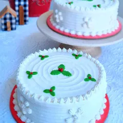 My Old-Charm Christmas cakes, which are rich fruit cakes covered with a layer of marzipan and decorated with royal icing. This is a classic, timeless holiday treat.