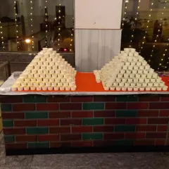 A pyramid of dessert cups ready to be served at SSR Function Hall. We believe in beautiful presentation for every course, including our sweet endings like Dal ka Mitha or fruit custard.