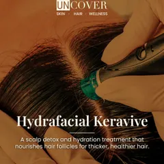 Healthy hair starts with a healthy scalp. This is our Hydrafacial Keravive treatment, which is like a facial for your scalp. It deeply cleanses, exfoliates, and hydrates the scalp, removing product buildup and dead skin to create the perfect foundation for stronger, healthier hair to grow.
