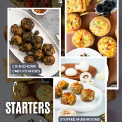 My Italian starters include chimichurri baby potatoes, savoury vol-au-vents, and classic stuffed mushrooms.