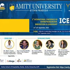 The official event poster for my speaking engagement at Amity University. I spoke on 'Effective Leadership Strategies for the New Era in Hospitality Industry'.