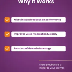 Why does recording your practice work? It gives you instant feedback, improves voice modulation and clarity, and boosts your confidence before you get on stage.
