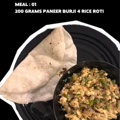 Meal 1 from my fat loss plan: 200 grams of paneer bhurji with 4 rice rotis. A high-protein, satisfying meal that fuels your body.