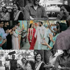A collage showing the pure joy of family and friends celebrating a court marriage. Their cheers and applause on the street are a testament to the fact that love wins, anywhere.
