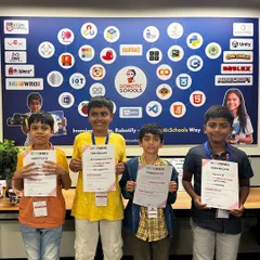 Our team proudly holds their participation certificates at the WRO India 2024 - Future Innovators event. They presented two major projects: a River Cleaning Robot and a Firefighting Robot, showcasing their skills in coding, electronics, and AI.