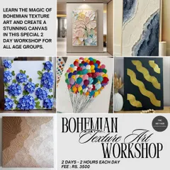Unleash your creativity in my Bohemian Texture Art workshop. In this two-day session, you will learn to use texture paste to create a stunning, modern 3D canvas for your home.