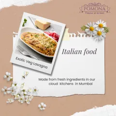 My Exotic Veg Lasagna is layered with fresh vegetables, rich tomato sauce, and creamy béchamel, then baked with cheese until golden. It's a classic Italian dish that I prepare with care in my cloud kitchen.
