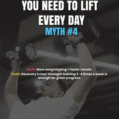 Myth: More weightlifting equals faster results. Truth: Recovery is key. Strength training 3-4 times a week is enough for great progress.