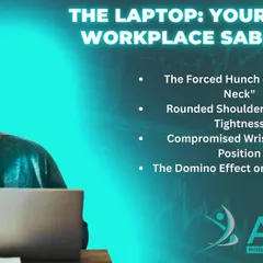 Your laptop can be a silent workplace saboteur, leading to a forced hunch, rounded shoulders, and a domino effect on your spine. We provide evidence based interventions for postural remediation and long term spinal health.