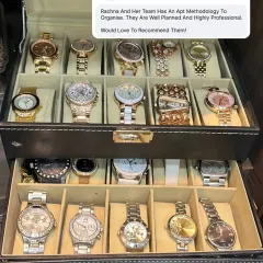 This client's collection of watches was beautifully organized into a multi-level case. Our well-planned and professional methodology ensures every item has its perfect place.