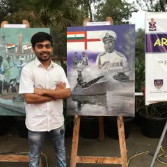This was a proud moment, standing with my completed painting for the Indian Navy Day event at INS Hamla. The subject was the history of the 1971 war, and it was an honor to create a piece that pays tribute to our naval heroes.