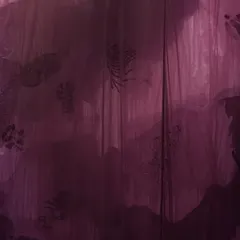 The 'Cardinal' installation, an exploration of deep emotion through color. Layers of translucent textile in shades of purple and magenta create a mysterious and introspective environment, with shifting opacities revealing a choreography of depth and light.