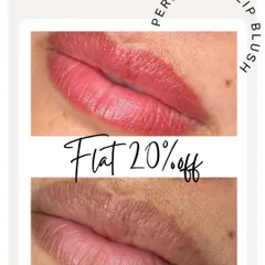 A classic lip blush result, this before-and-after shows the correction of dryness and dullness. The permanent tint adds a flush of color and gives the lips a hydrated, smooth appearance that lasts for up to two years.