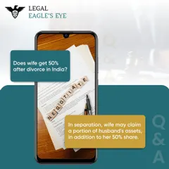 A common question is whether a wife automatically gets 50% after a divorce in India. This graphic clarifies that a wife may claim a portion of her husband's assets, which can be in addition to a 50% share, depending on the case.