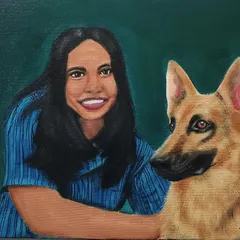 A beautiful moment between a girl and her best friend. This custom acrylic portrait of a German Shepherd and his owner was commissioned to celebrate their incredible bond.