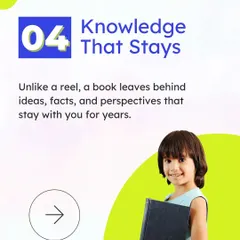 The fourth benefit of reading: Knowledge That Stays. Unlike a fleeting social media post, the ideas, facts, and perspectives gained from a book leave a lasting impact that stays with you for years.