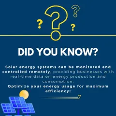 Our solar energy systems can be monitored and controlled remotely. This provides businesses with real-time data on performance, enabling them to optimize energy usage for maximum efficiency and cost savings.