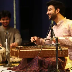 The joy of a musical conversation. Here I am sharing the stage with santoor artist Shantanu Gokhale, lost in the flow of the performance. A great sangat is about listening and responding to create something beautiful together.