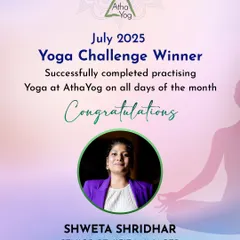Congratulations to Shweta Shridhar, our July Yoga Challenge Winner for 2025. 31 days of showing up on the mat is a fantastic achievement.