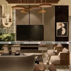 For this 4 BHK house, I designed a living room that feels both contemporary and deeply rooted in Indian aesthetics. The space combines modern furniture with traditional patterns and warm, earthy materials to create a welcoming and stylish family area.