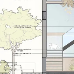 Our technical drawings communicate both concept and construction. This detailed section from the Vagator Villas project illustrates a vertical cut through the building, clarifying the assembly of stairs, planters, and facade elements for our construction partners.