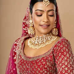 This look captures pure bridal bliss. The warm, shimmery eyeshadow and glowing skin create a radiant effect, perfect for a traditional wedding ceremony.