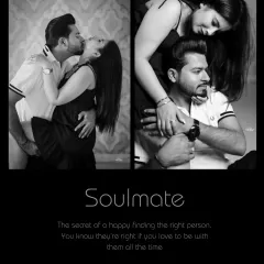 A powerful black and white diptych showing a passionate kiss and a loving embrace, with the word "Soulmate" perfectly describing the connection.